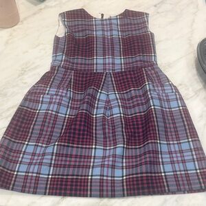 Oscar de la Renta Girls Plaid Sleeveless Dress in Plum and Light Blue